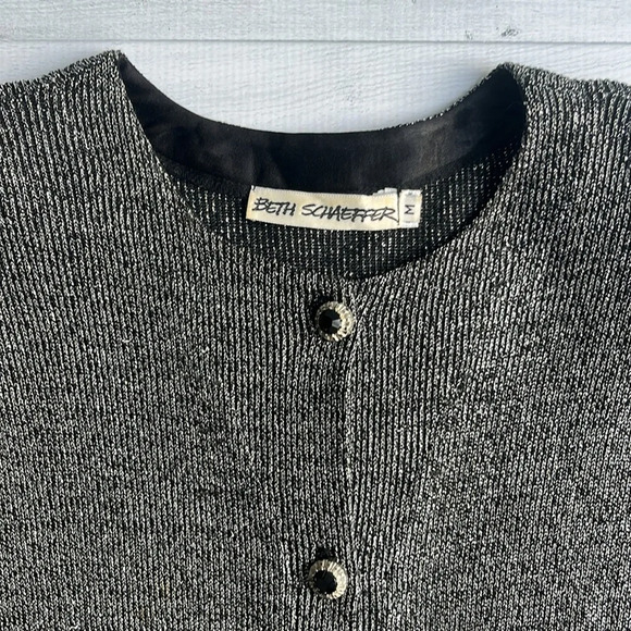 Vintage Palm Beach Beth Schaeffer Silver Metallic Cardigan Sweater M - Picture 5 of 7